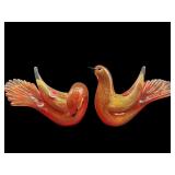 PAIR OF VINTAGE SIGNED MURANO GOLD FLECK DOVES