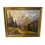 MID CENTURY MOUNTAIN LANDSCAPE OIL ON CANVAS
