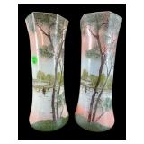 2 ANTIQUE FRENCH ART NOUVEAU HAND PAINTED VASES