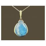 14K WHITE GOLD AQUAMARINE & DIAMOND PENDANT WITH