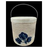 ANTIQUE BLUE MARK STONEWARE CANISTER WITH LID