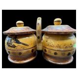 2 PC SET HAND CARVED WOODEN SPICE JAR