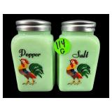PR OF RETRO STYLE JADEITE ROOSTER SALT AND PEPPER