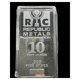 REPUBLIC METALS 10 TROY OUNCES 999 FINE SILVER