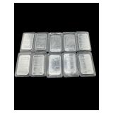 LOT OF 10 1 OUNCE JOHNSON MATTHEY SILVER BARS
