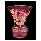 ANTIQUE HAND BLOWN CRANBERRY HAND PAINTED