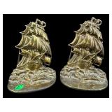PR OF SIGNED SOLID BRASS CLIPPER SHIP BOOKENDS