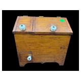 ANTIQUE DOLL SIZE SLANT FRONT DESK WITH PORCELAIN