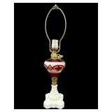 CRANBERRY AND TIERED MILK GLASS TABLE LAMP