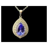 14K TANZANITE & DIAMOND PENDANT WITH CHAIN
