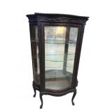 ANTIQUE OAK SERPENTINE GLASS CURIO