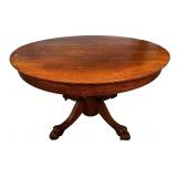 ROUND OAK CLAW FOOT PEDESTAL TABLE