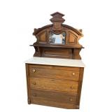 VICTORIAN POPLAR 3 DRAWER MARBLE TOP CHEST WITH