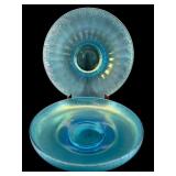 2 PC LOT IRIDESCENT CELESTE BLUE STRETCH GLASS