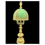 LARGE ANTIQUE RETICULATED SLAG GLASS 4 LIGHT LAMP