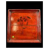 LARGE WOODEN ORIENTAL LACQUER SERVING TRAY