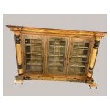 MONUMENTAL PAINT DECORATED LEADED GLASS BOOKCASE