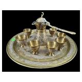 10 PC MIDDLE EASTERN ENGRAVED BRASS COFFEE SET