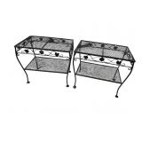2 WROUGHT IRON END TABLES