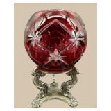 BOHEMIAN RUBY CUT TO CLEAR ROSE BOWL ON STAND