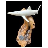 JOHN PERRY RESIN SHARK ON BURL WOOD
