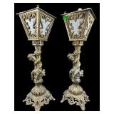 2 CAST BRASS CHERUB NEWEL POST HOLLYWOOD REGENCY