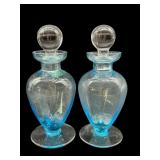 PR OF BLUE ART GLASS PERFUME BOTTLES WITH STOPPERS