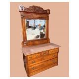 WALNUT VICTORIAN MARBLE TOP DRESSER