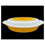 VINTAGE PYREX DAISY SUNFLOWER DIVIDED CASSEROLE &