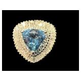 PLATINUM TRIANGULAR AQUAMARINE & DIAMOND RING