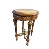 FRENCH GOLD DECORATED OVAL MARBLE TOP TABLE