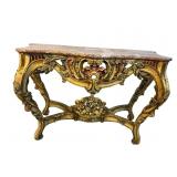 HEAVY CARVED ITALIAN DECORATED MARBLE TOP CONSOLE