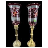 2 BRASS DECORATED HURRICANE LIGHTS
