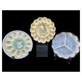 3 PC LOT CERAMIC/GLASS EGG PLATES