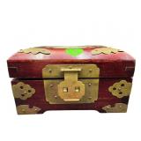SMALL ORIENTAL WOOD AND BRASS JEWELRY BOX