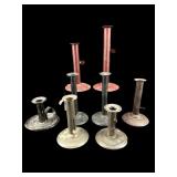 LOT OF 8 ANTIQUE TIN PUSH UP CANDLESTICKS