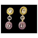 PR OF 18K WHITE GOLD SAPPHIRE & DIAMOND DANGLE