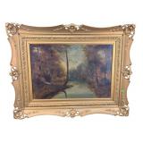 19th CENTURY OIL ON CANVAS RIVER SCENE