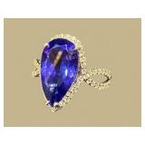 14K NATURAL TANZANITE & DIAMOND RING