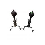 PR 19TH CENTURY BRASS CANNON BALL ANDIRONS