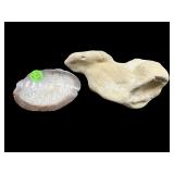 LIMESTONE SCULPTURE AND BRAZILIAN AGATE GEODE