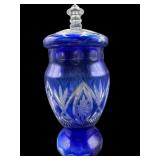 BOHEMIAN COBALT CUT TO CLEAR COVERED JAR