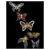 LOT OF BUTTERFLY SILVER AND GOLD TONE BROOCHES