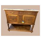 MARBLE TOP OAK CARVED SERVER