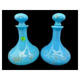 2 ANTIQUE DITHRIDGE BLUE OPALINE MILK GLASS