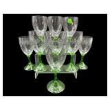 SET OF 9 TIFFIN SPIRAL URANIUM STEM WINE GLASSES
