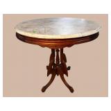 WALNUT VICTORIAN OVAL MARBLE TOP TABLE