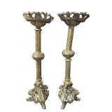 PR OF LARGE ORNATE BRASS CANDLE HOLDERS