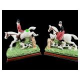PR OF CERAMIC JOCKEYS ON HORSES BOOKENDS