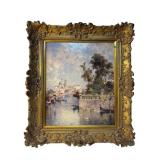 ORNATE FRAMED VENICE SCENE PRINT ON BOARD